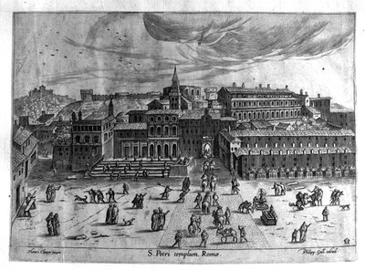 聖ペテロ教会、1567年にフィリップゴールが出版した「ローマの眺め」から 作： Hendrick van Cleve